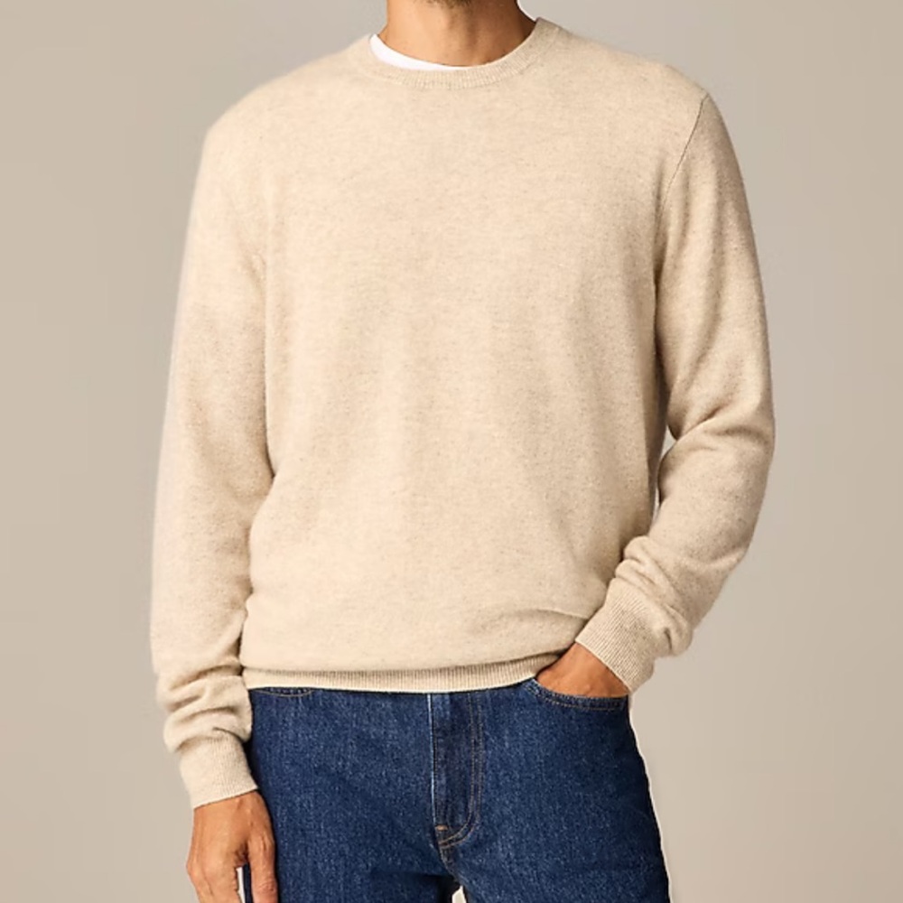 J. Crew men’s cashmere crew neck sweater in heather birch